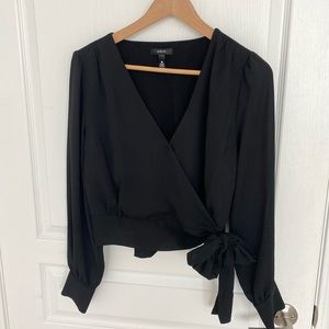 AQUA Black Wrap Tie Crop Top